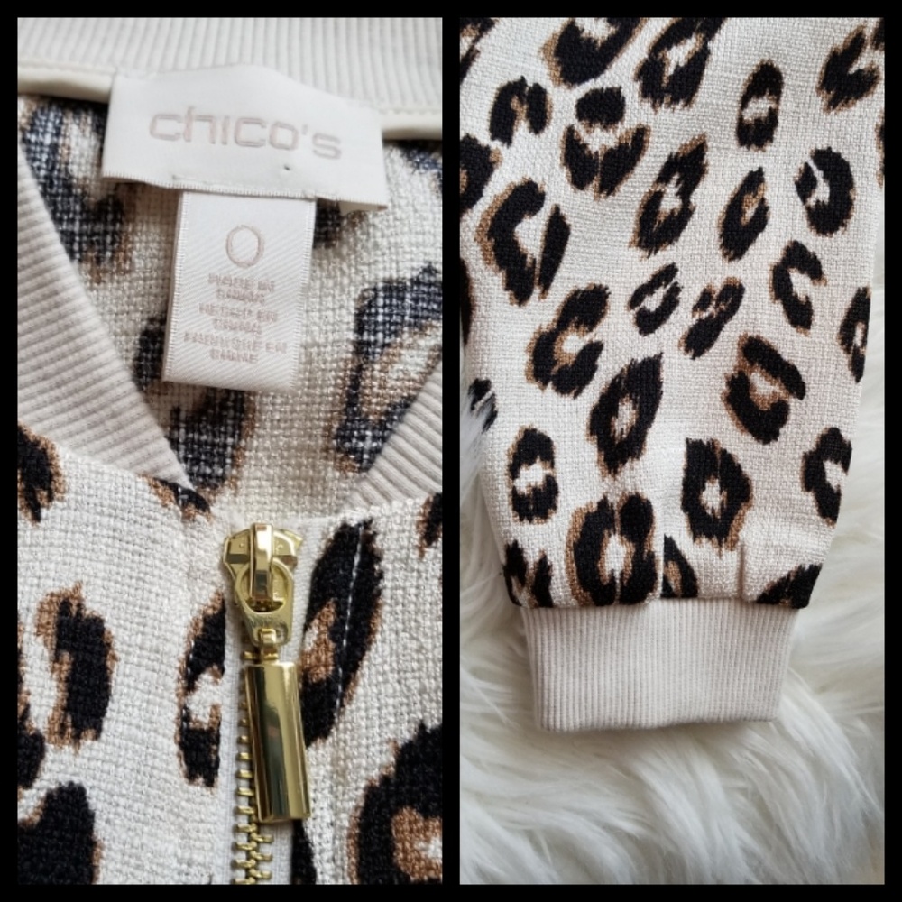 Chico's animal print full zip bomber jacket - Picture 6 of 7